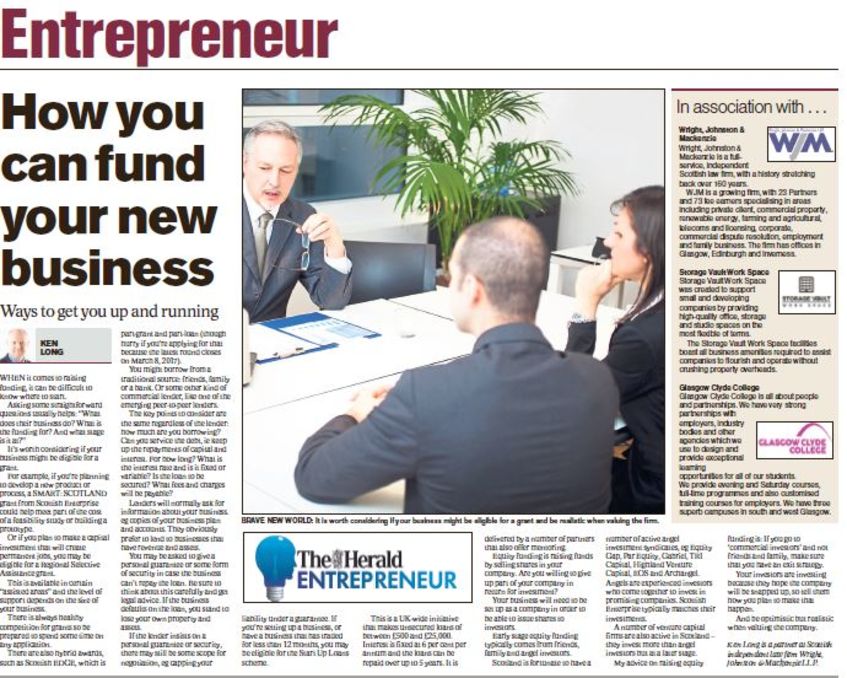 WJM's Partner Ken Long Talks Funding New Business in Today's Herald 